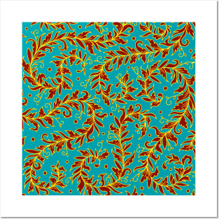 Lacy Leaves Turquoise Palette Posters and Art